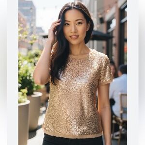 Talbots Silk Gold Sequins Women's Top